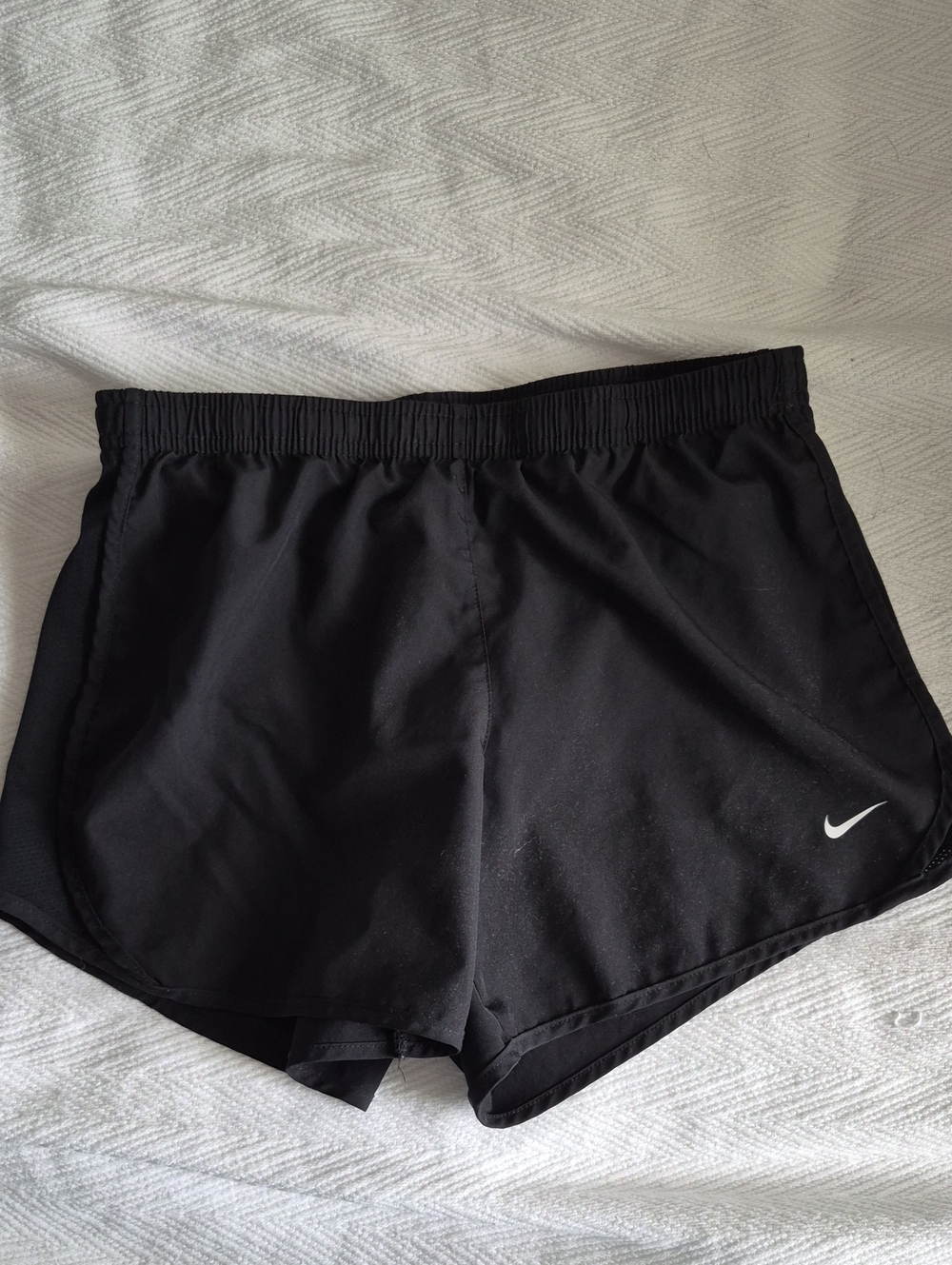 Nike Girl's Black Athletic Running Shorts with White Swoosh
